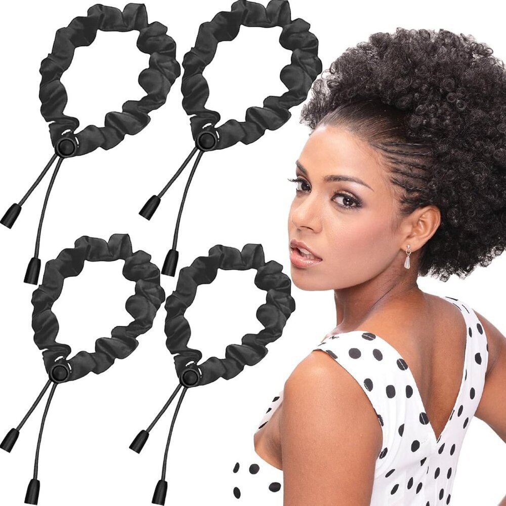 4pcs Black Adjust Satin Hair Scrunchies for Women Girls, Adjustable Hair Ties So